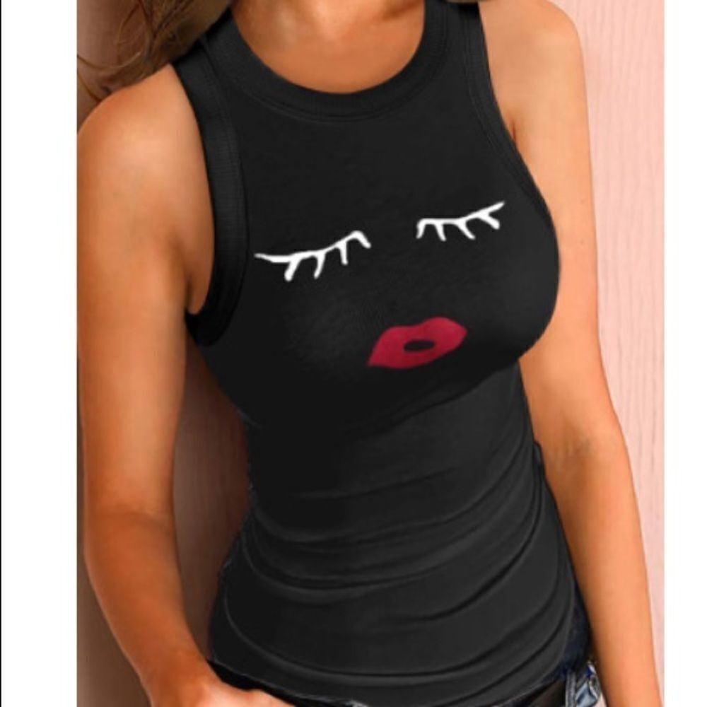 Tank top Crew neck eyelash pattern ribbed knit tank